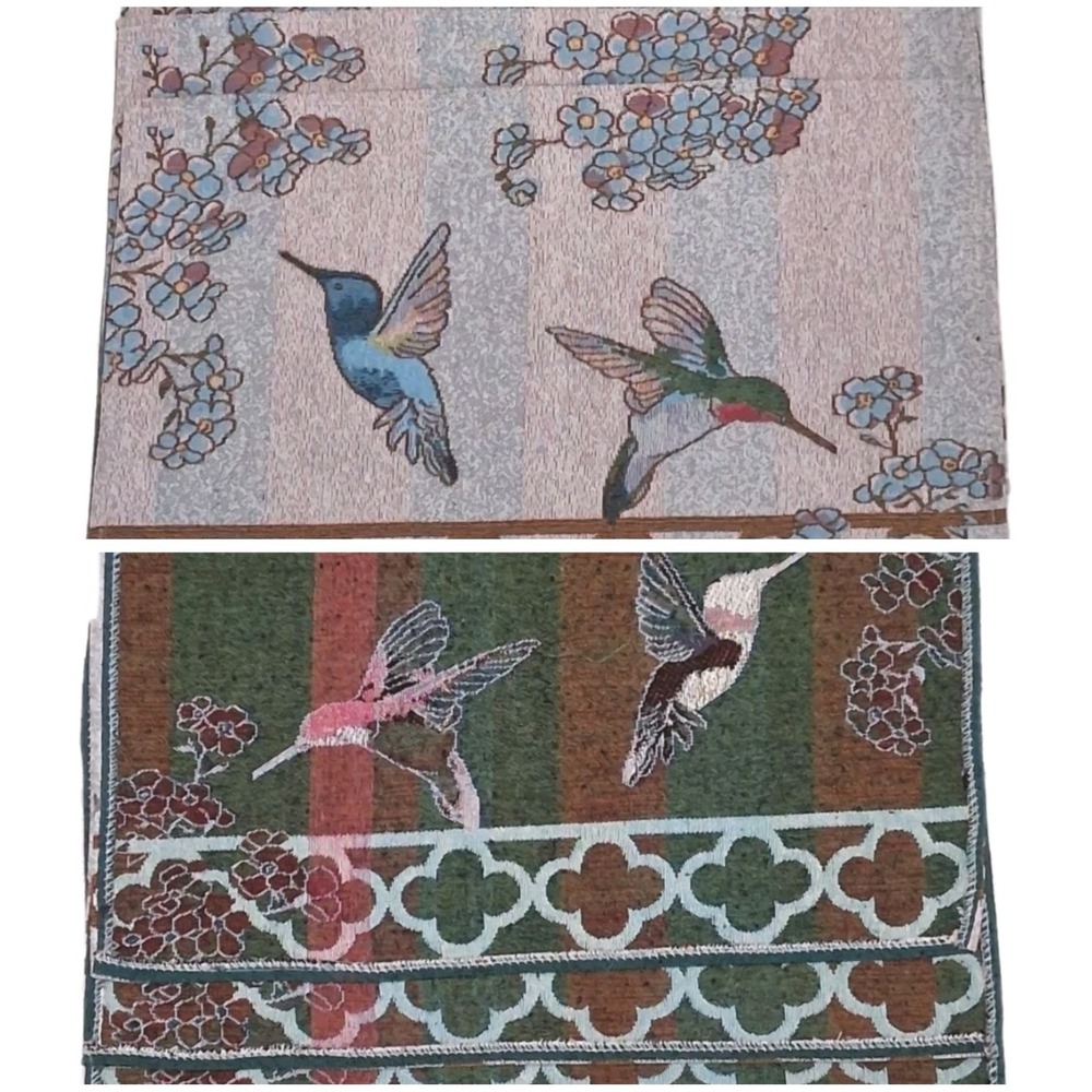 (4) Tapestry Placemats Hummingbird Floral Geometric Table Decor Mats 19" x 12"